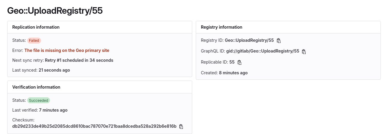 The Geo Uploads replicable dashboard displaying missing file error.